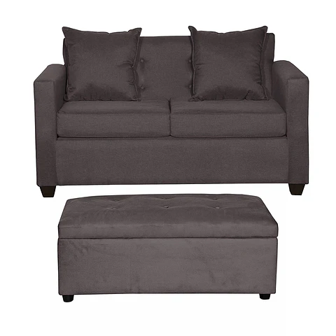Set Sofa 2c Gramado Felpa Chocolate + Banqueta Baul Felpa Chocolate