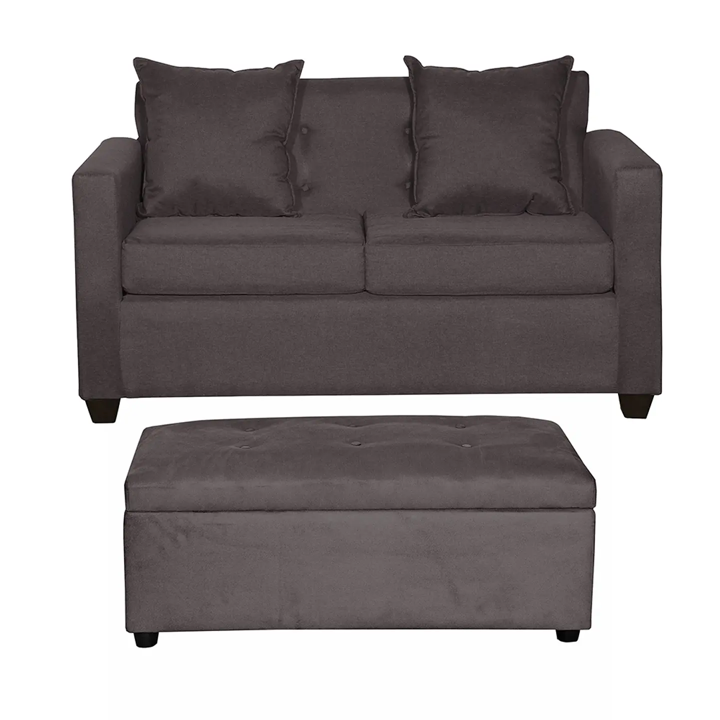 Set Sofa 2c Gramado Felpa Chocolate + Banqueta Baul Felpa Chocolate 1