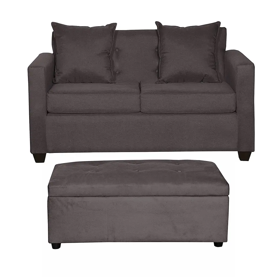 Set Sofa 2c Gramado Felpa Chocolate + Banqueta Baul Felpa Chocolate 1