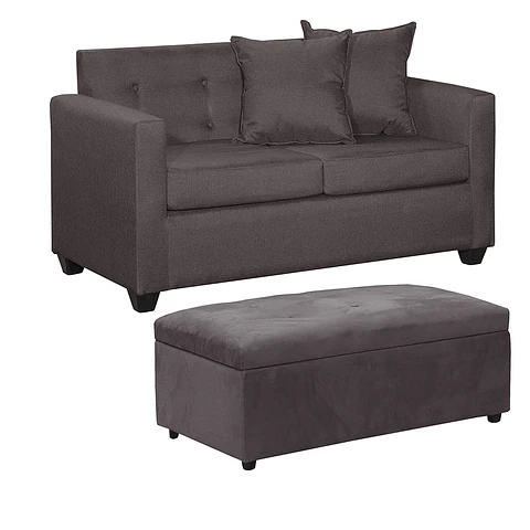 Set Sofa 2c Gramado Felpa Chocolate + Banqueta Baul Felpa Chocolate