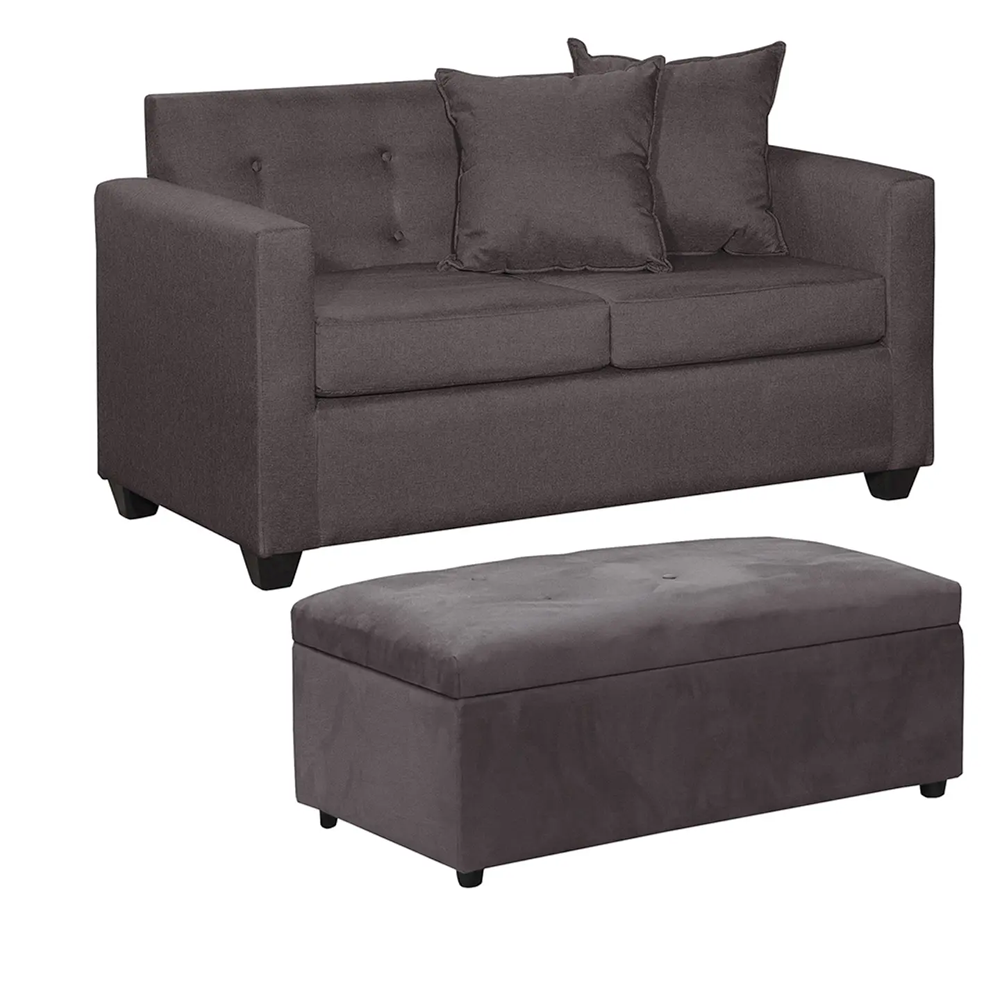 Set Sofa 2c Gramado Felpa Chocolate + Banqueta Baul Felpa Chocolate 2