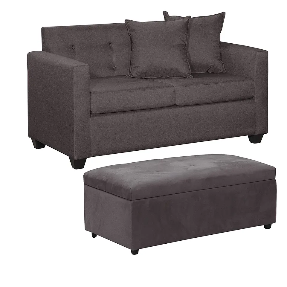 Set Sofa 2c Gramado Felpa Chocolate + Banqueta Baul Felpa Chocolate 2