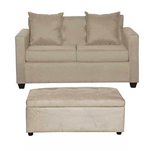 Set Sofa 2c Gramado Felpa Beige + Banqueta Baul Felpa Beige
