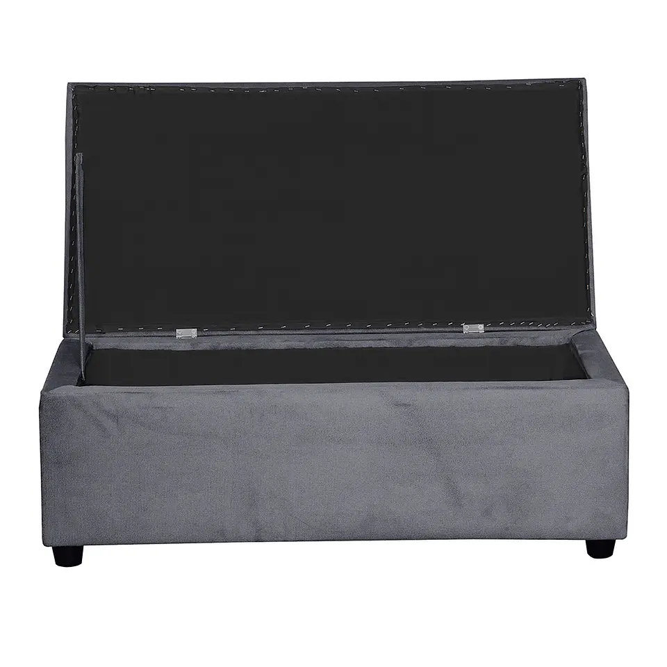 Set Seccional Gramado Felpa Dark Grey + Banqueta baul felpa Dark Grey 4