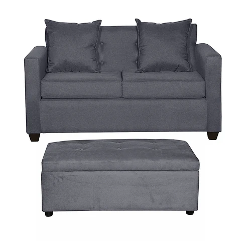 Set Sofa 2c Gramado Felpa Dark Grey + Banqueta Baul Felpa Dark Grey
