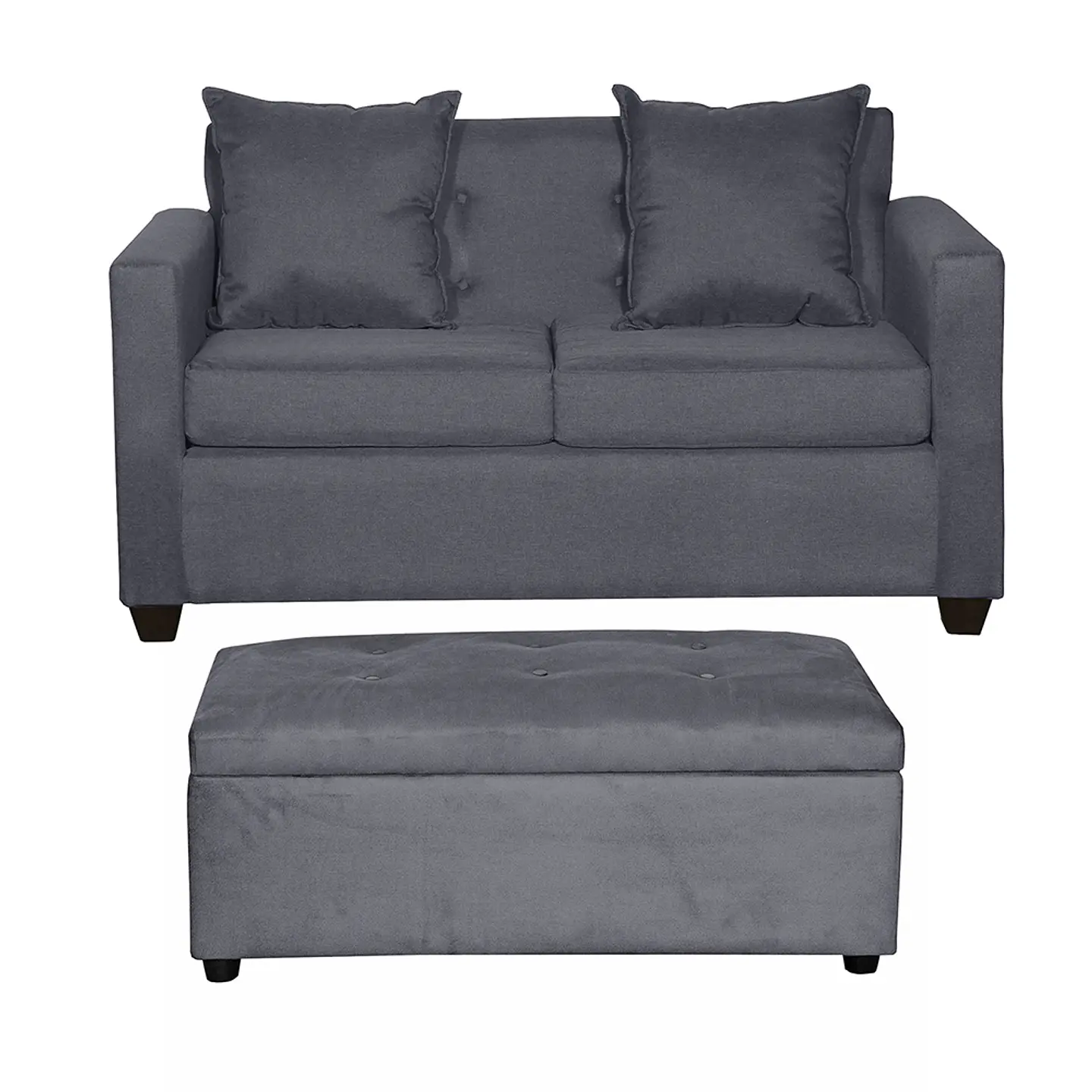 Set Sofa 2c Gramado Felpa Dark Grey + Banqueta Baul Felpa Dark Grey 1