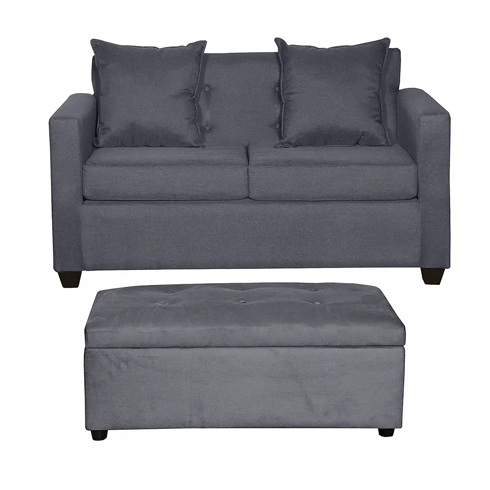 Set Sofa 2c Gramado Felpa Dark Grey + Banqueta Baul Felpa Dark Grey 1