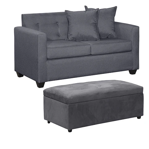Set Sofa 2c Gramado Felpa Dark Grey + Banqueta Baul Felpa Dark Grey