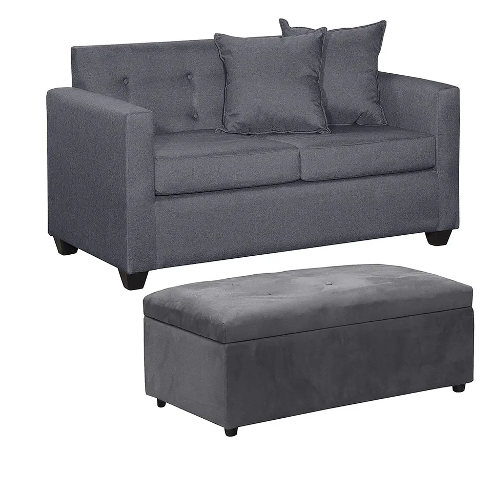 Set Sofa 2c Gramado Felpa Dark Grey + Banqueta Baul Felpa Dark Grey 2