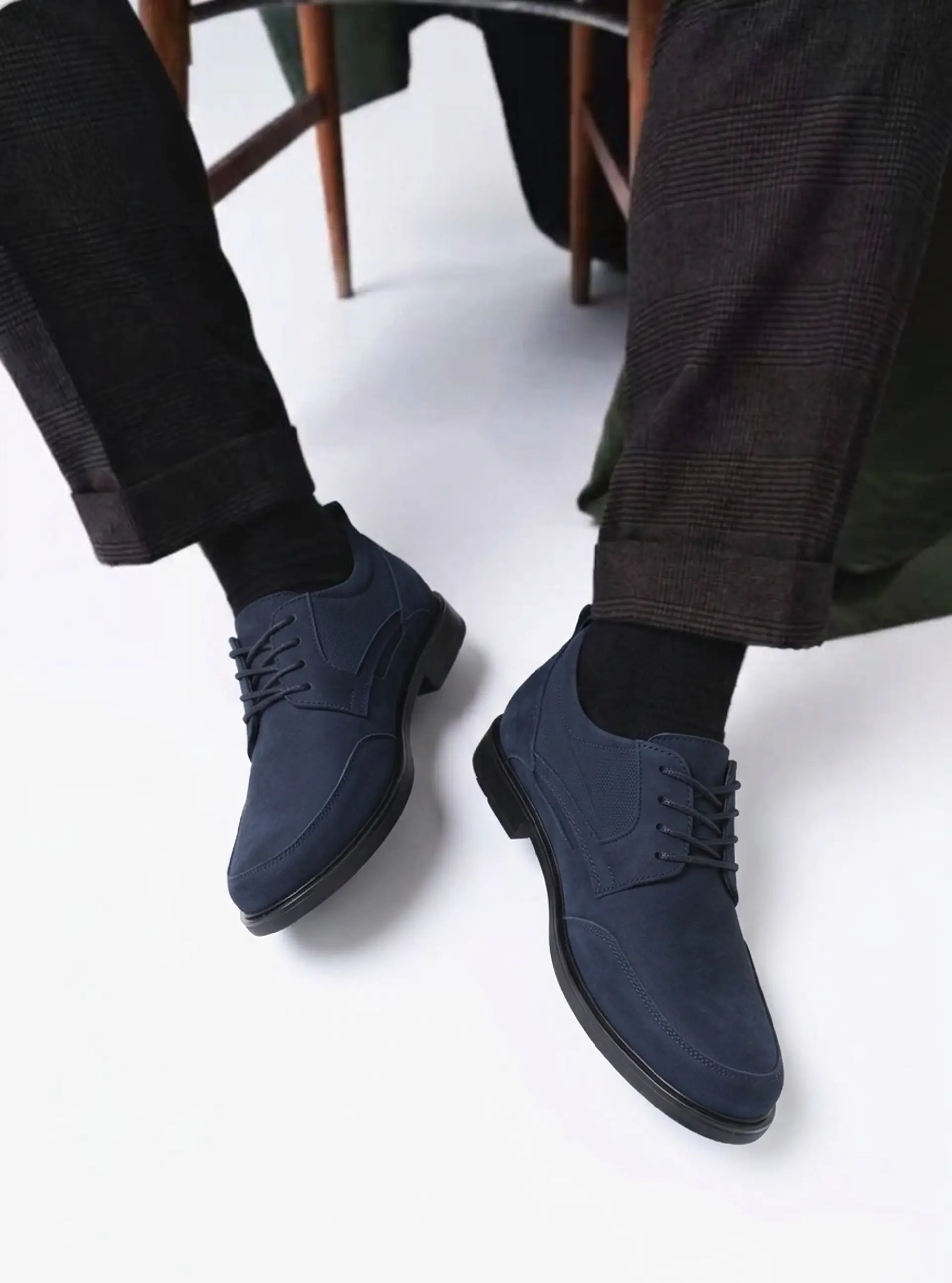 Zapato Casual Castel Nobuck Azul Aumenta 8cm de Altura 5