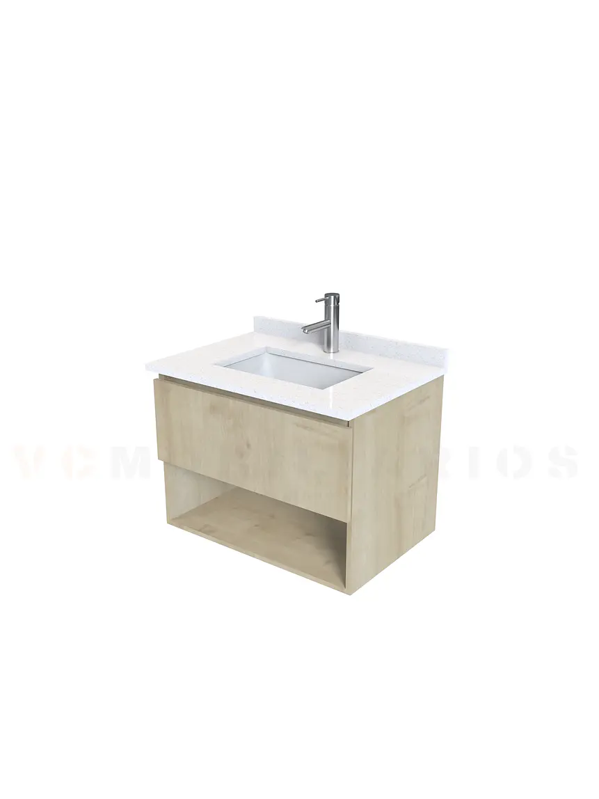 Mueble Vanitorio aereo de 70cm M1-738-A con cubierta de cuarzo / Rustico 1