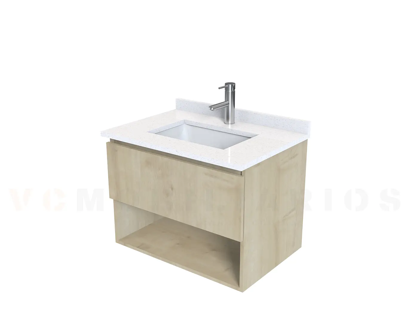 Mueble Vanitorio aereo de 70cm M1-738-A con cubierta de cuarzo / Rustico 1
