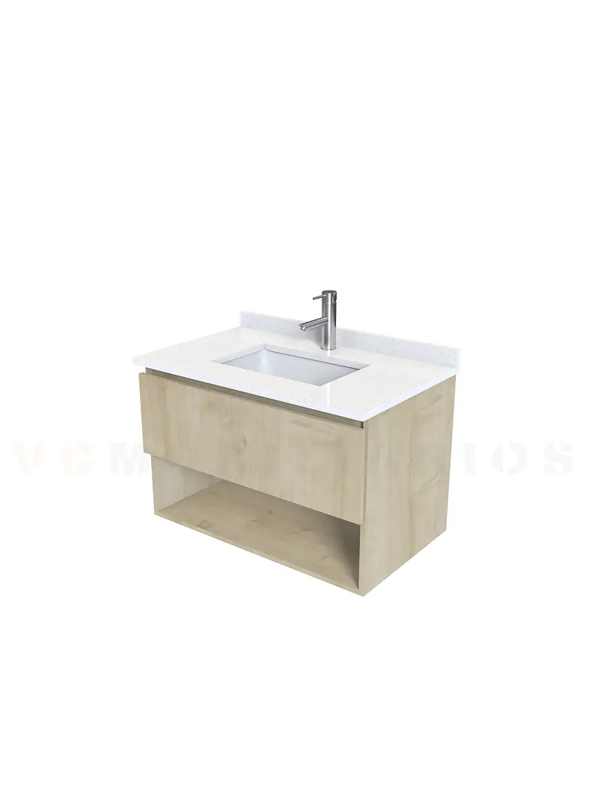 Mueble Vanitorio aereo de 80cm M1-838-A con cubierta de cuarzo / Rustico 1
