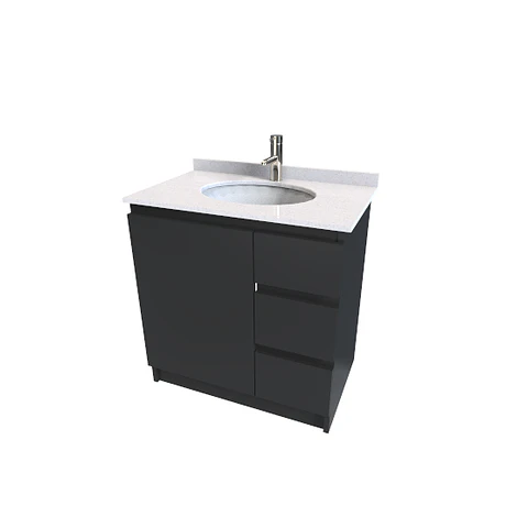 Mueble Vanitorio al piso de 70 cm con cubierta de cuarzo M2-703 / Negro