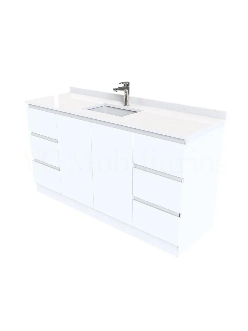 Mueble vanitorio al piso de 140 cm con cubierta de cuarzo M6-1438 /  Blanco 2