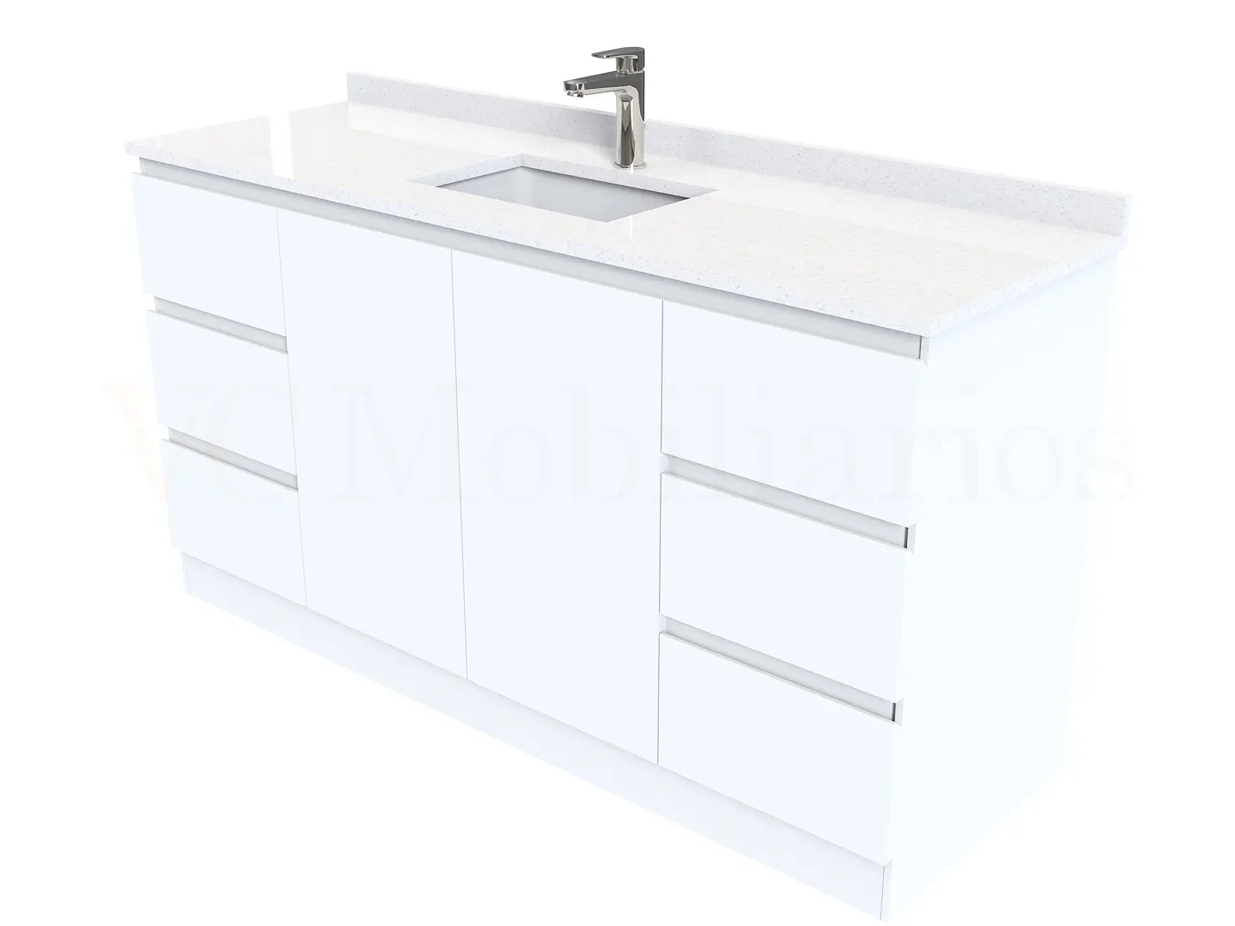 Mueble vanitorio al piso de 140 cm con cubierta de cuarzo M6-1438 /  Blanco 1