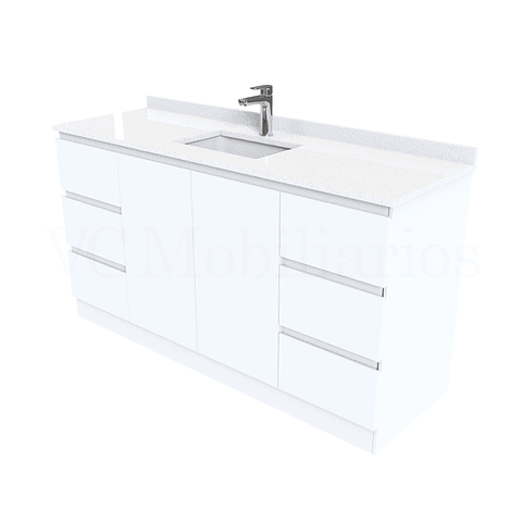 Mueble vanitorio al piso de 140 cm con cubierta de cuarzo M6-1438 /  Blanco
