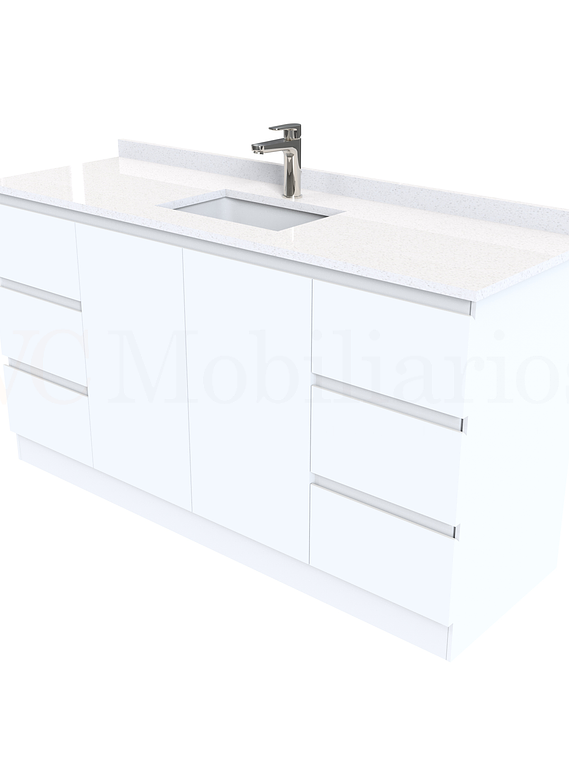 Mueble vanitorio al piso de 140 cm con cubierta de cuarzo M6-1438 /  Blanco 1