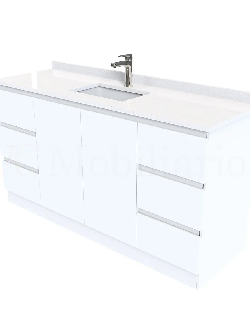 Mueble vanitorio al piso de 140 cm con cubierta de cuarzo M6-1438 /  Blanco 2