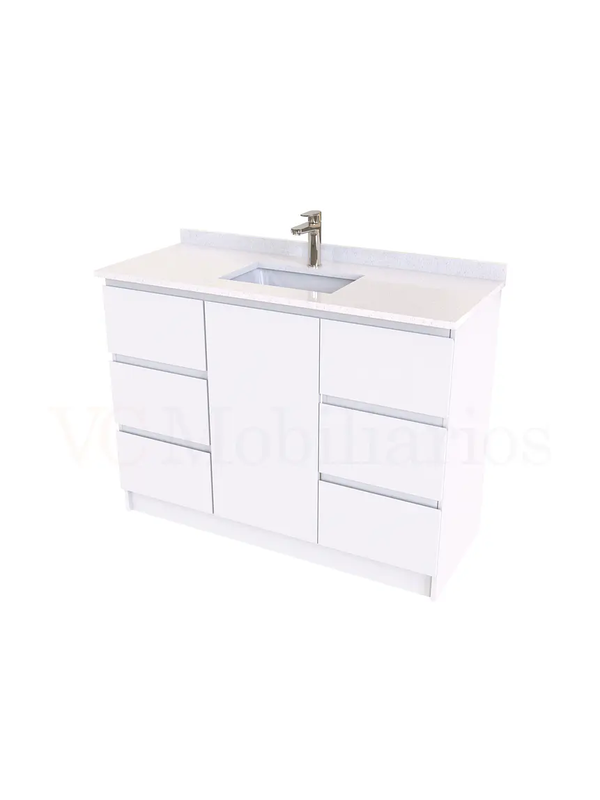 Mueble vanitorio al piso de 120 cm con cubierta de cuarzo M6-1238 / Blanco 1