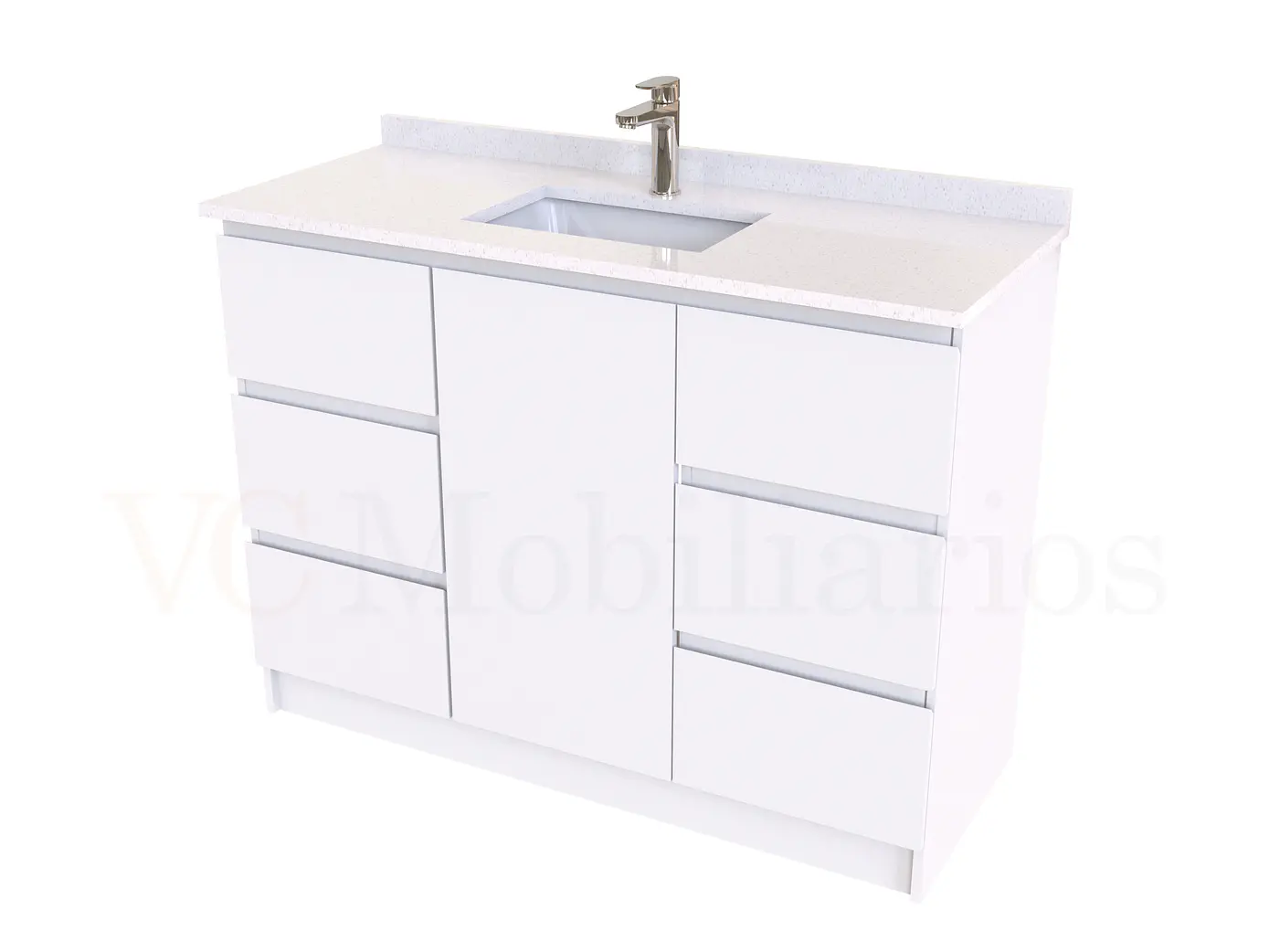 Mueble vanitorio al piso de 120 cm con cubierta de cuarzo M6-1238 / Blanco 1