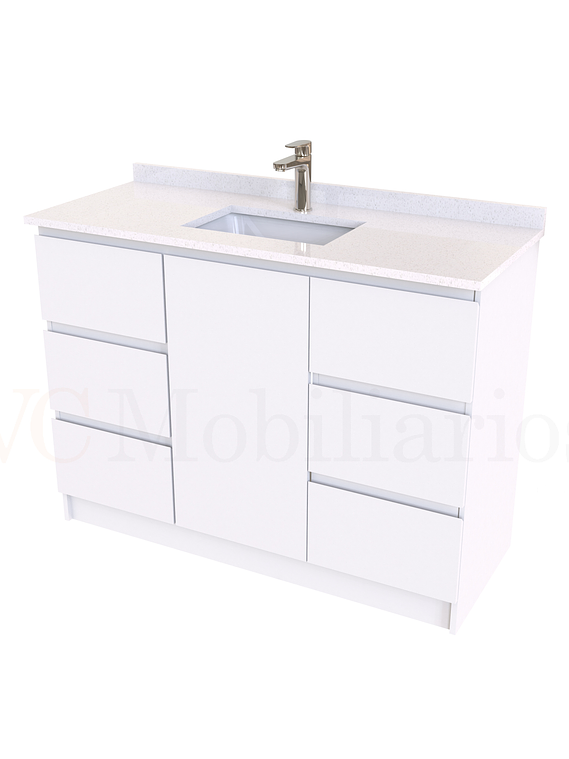 Mueble vanitorio al piso de 120 cm con cubierta de cuarzo M6-1238 / Blanco 1