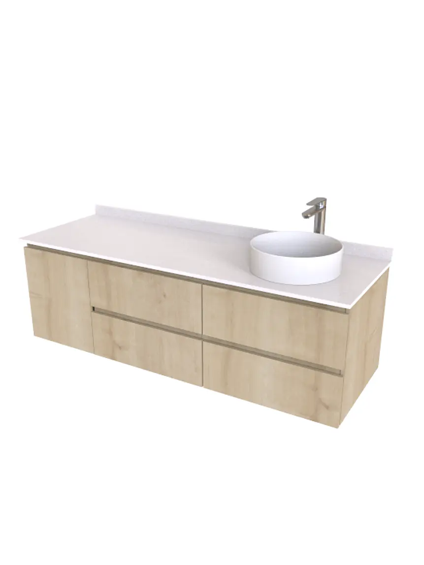 Mueble Vanitorio aereo para lavamanos sobreponer de 161,5 cm ME-1630-A con cubierta de cuarzo / Rustico 1