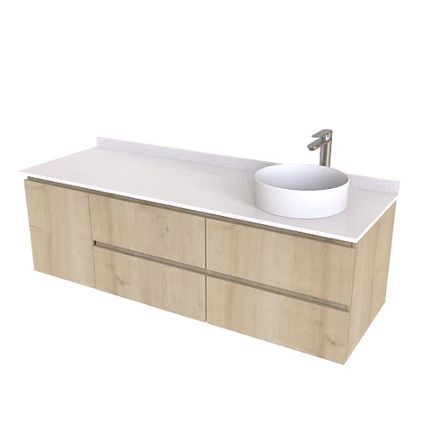 Mueble Vanitorio aereo para lavamanos sobreponer de 161,5 cm ME-1630-A con cubierta de cuarzo / Rustico