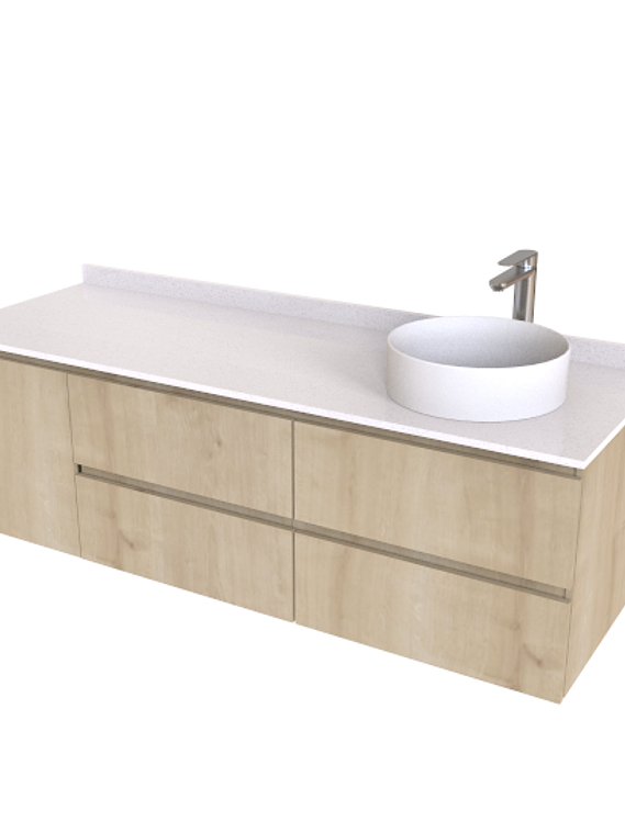 Mueble Vanitorio aereo para lavamanos sobreponer de 161,5 cm ME-1630-A con cubierta de cuarzo / Rustico 1