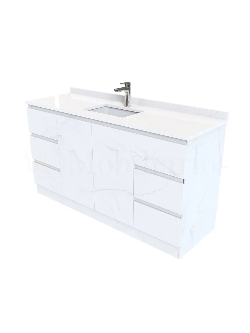 Mueble vanitorio al piso de 140 cm con cubierta de cuarzo M6-1438 /  Marmara 2