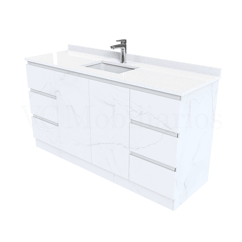 Mueble vanitorio al piso de 140 cm con cubierta de cuarzo M6-1438 /  Marmara