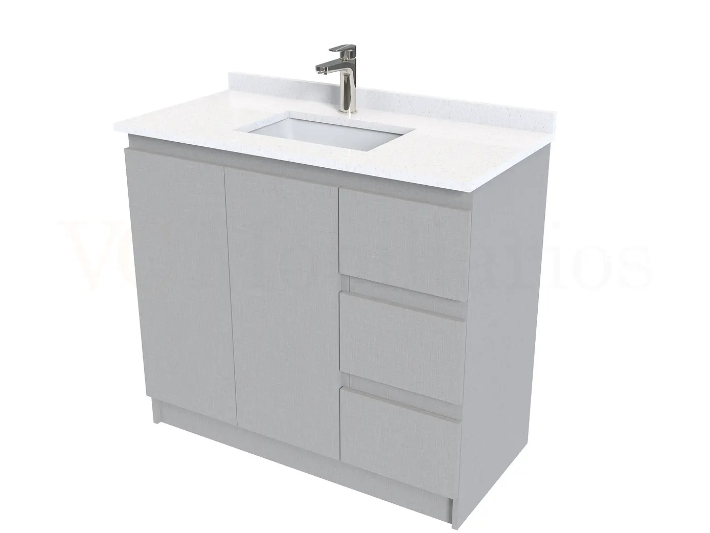 Mueble vanitorio al piso de 100 cm con cubierta de cuarzo M2-1038 / Notte 1