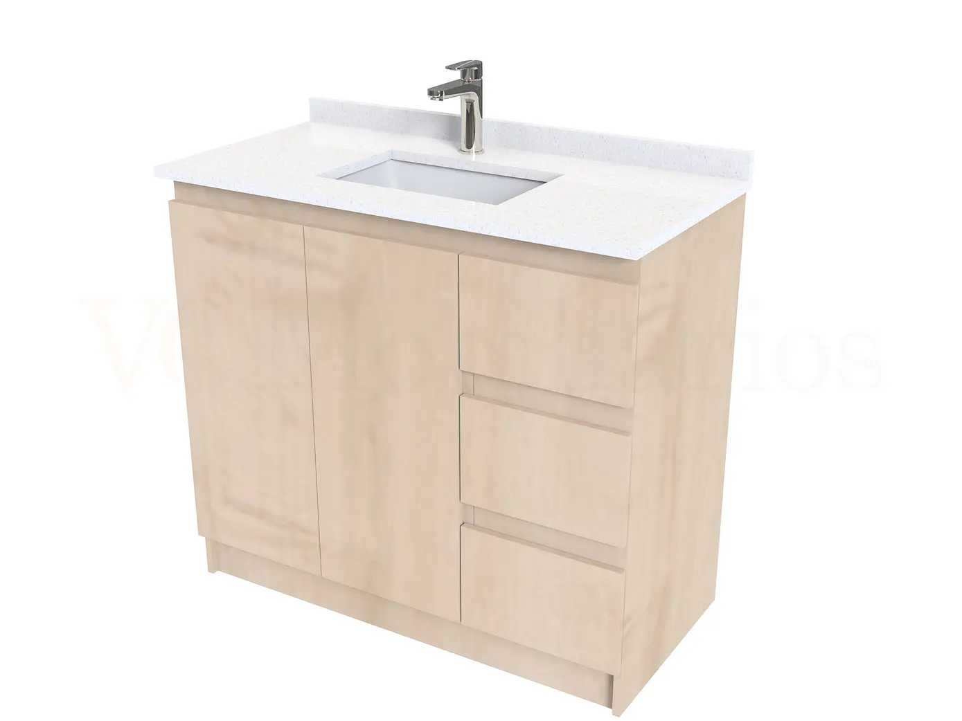 Mueble vanitorio al piso de 100 cm con cubierta de cuarzo M2-1038 / Rustico 1