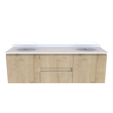 Mueble para cubiertas de lavamanos sobreponer doble de 150 cm M2-1500- / Solo Mueble / Rustico