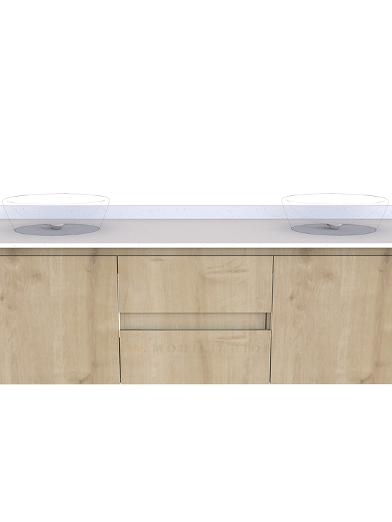 Mueble para cubiertas de lavamanos sobreponer doble de 150 cm M2-1500- / Solo Mueble / Rustico 1