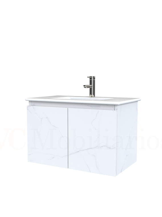 Mueble vanitorio aereo con cubierta de loza de 80 cm  /  M0-801-A / Marmara 1