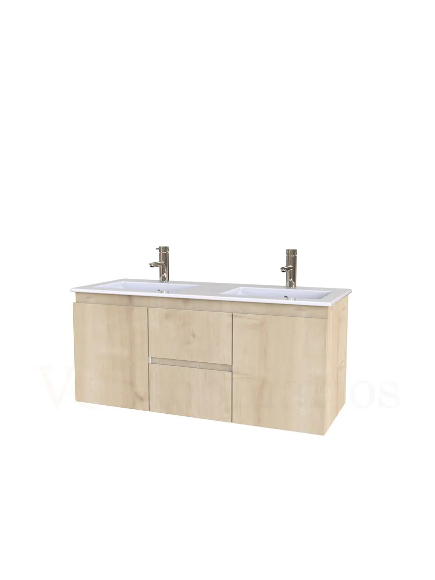 Mueble vanitorio Doble Aéreo  de 120 cm con cubierta de loza  /  M2-1221 -DA / Rustico 1
