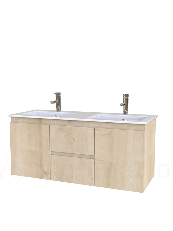 Mueble vanitorio Doble Aéreo  de 120 cm con cubierta de loza  /  M2-1221 -DA / Rustico 1
