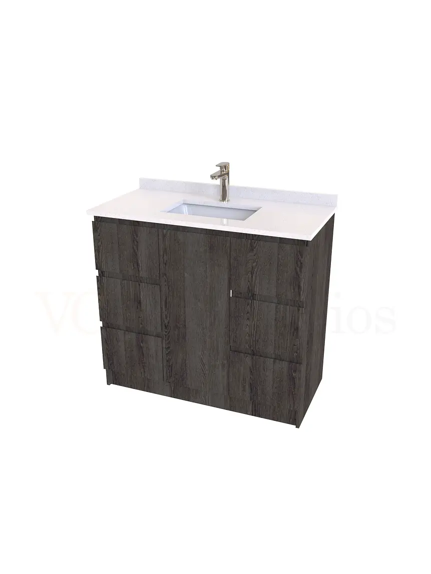 Mueble vanitorio al piso de 90 cm con cubierta de cuarzo M6-938 / Espresso 1