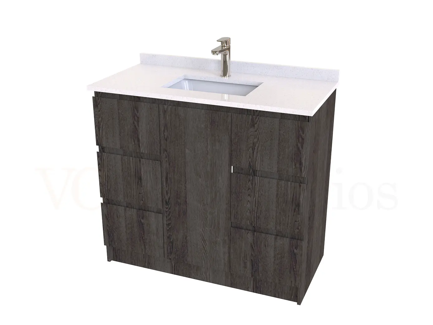 Mueble vanitorio al piso de 90 cm con cubierta de cuarzo M6-938 / Espresso 1