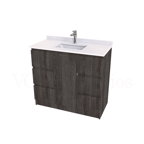 Mueble vanitorio al piso de 90 cm con cubierta de cuarzo M6-938 / Espresso