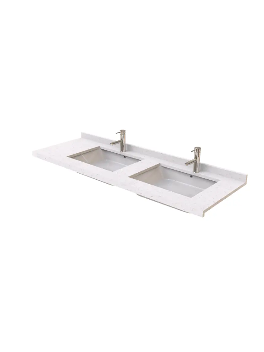Cubierta para vanitorio doble de 159cm con lavamanos rectangulares y Regrueso Frontal 1