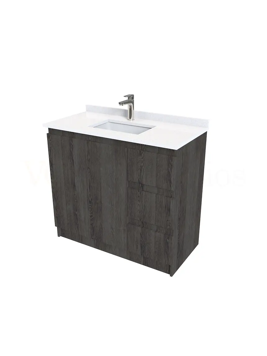 Mueble vanitorio al piso de 100 cm con cubierta de cuarzo M2-1038 / Espresso 2