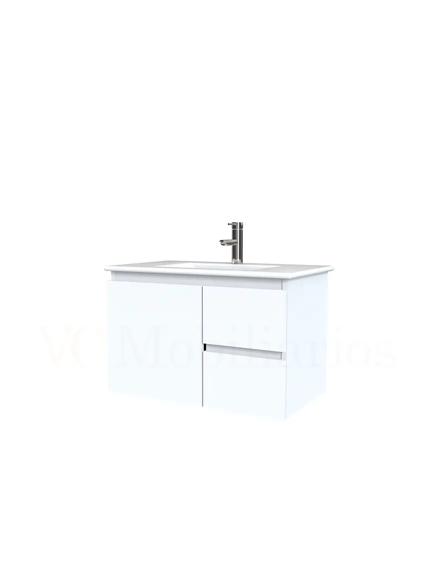 Mueble vanitorio aereo con cubierta de loza de 70 cm  /  M2-701-A / Blanco 1