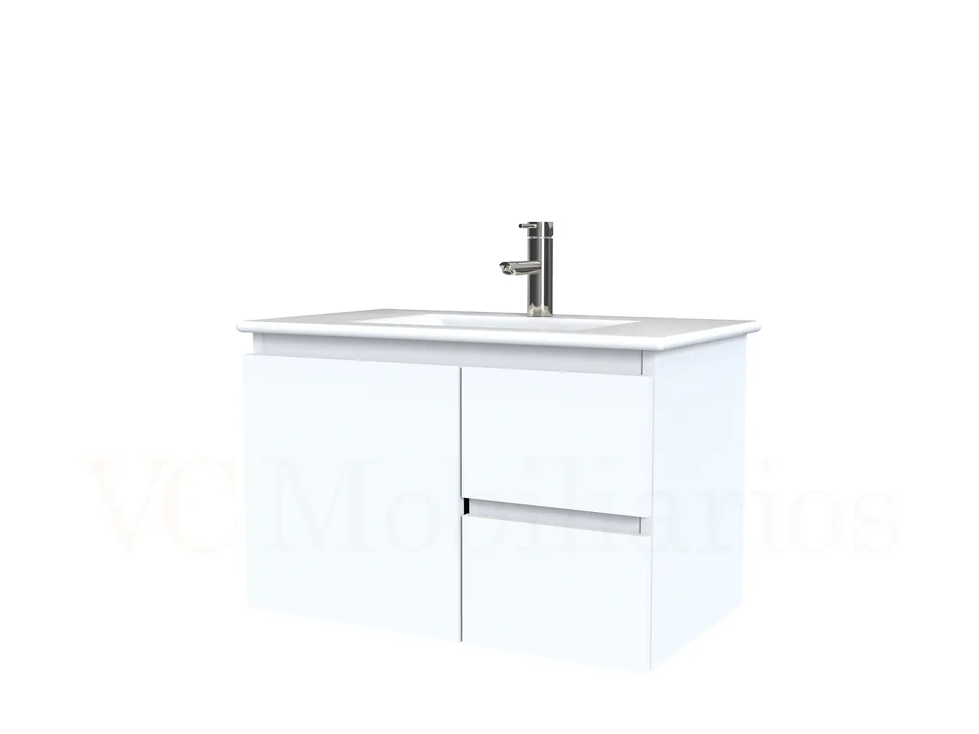 Mueble vanitorio aereo con cubierta de loza de 70 cm  /  M2-701-A / Blanco 1