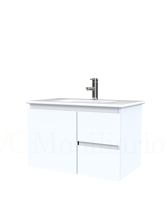 Mueble vanitorio aereo con cubierta de loza de 70 cm  /  M2-701-A / Blanco 1