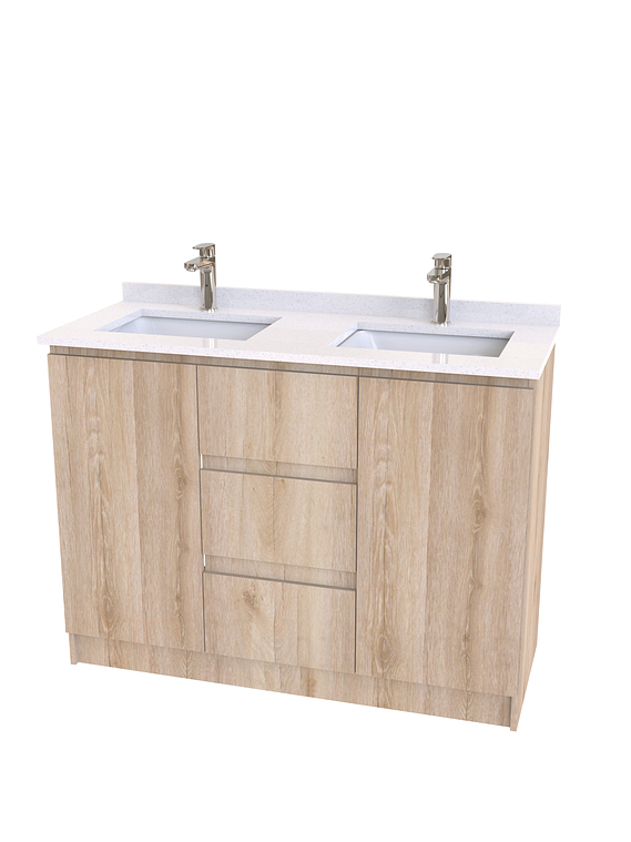 Mueble vanitorio Doble al piso con cubierta de cuarzo  de 130 cm /  M2-1334 -D / Cava 1