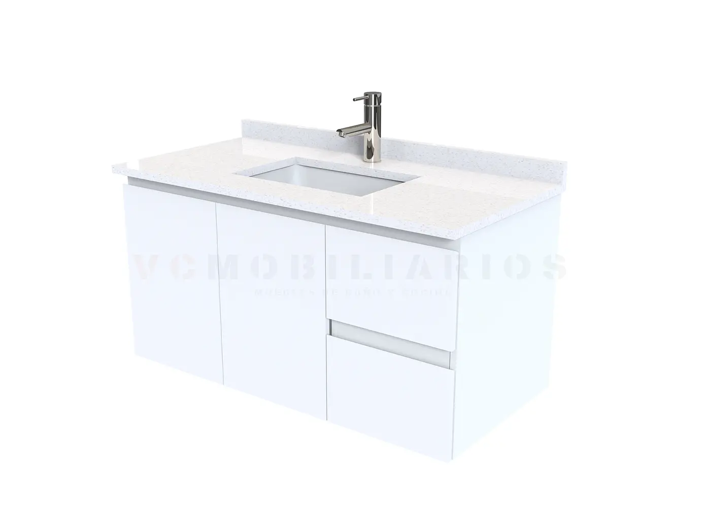 Mueble vanitorio aereo de 100 cm con cubierta de cuarzo / M2-1038-A / Blanco 1