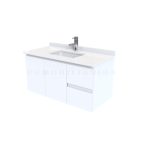 Mueble vanitorio aereo de 100 cm con cubierta de cuarzo / M2-1038-A / Blanco