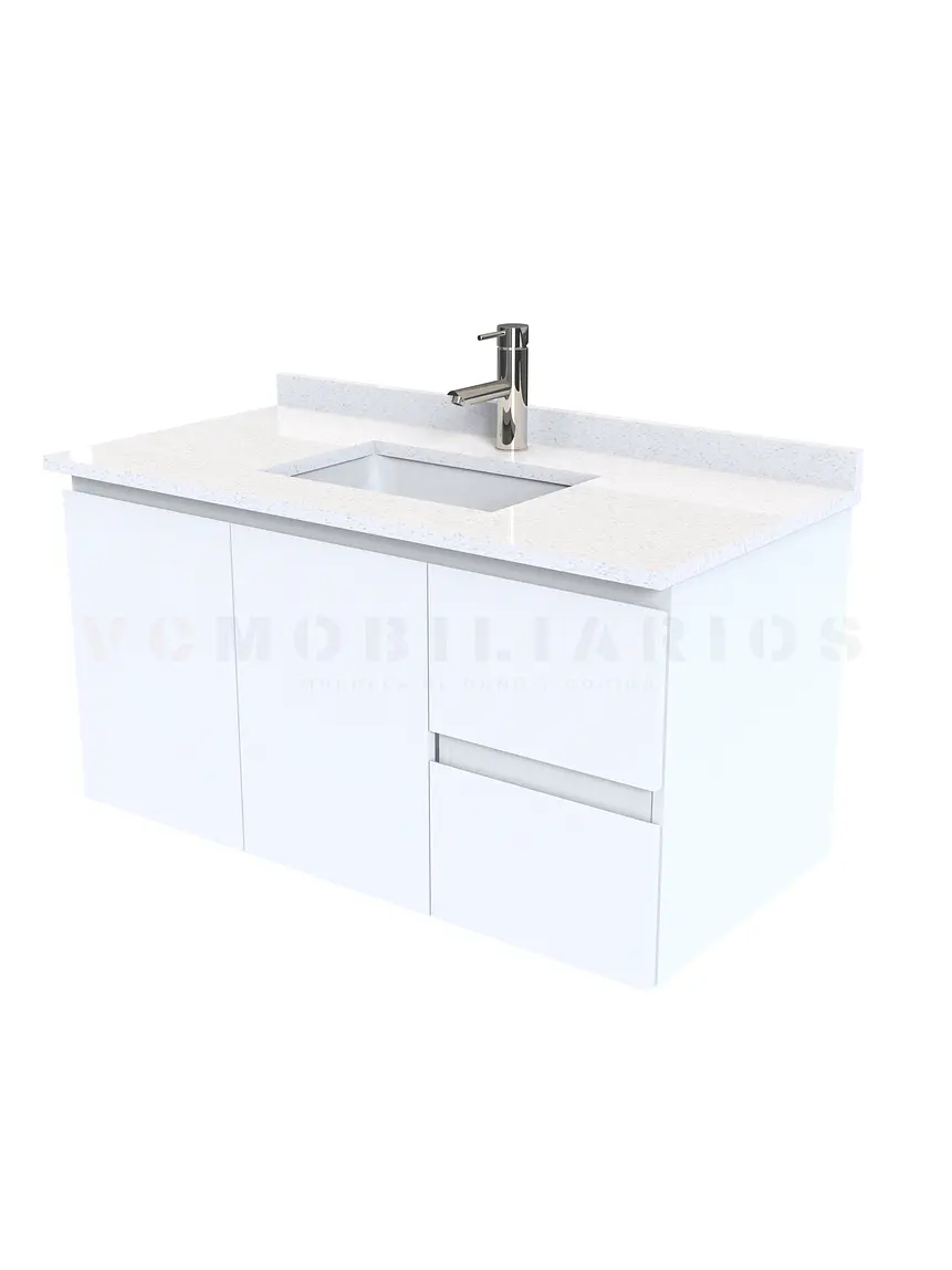 Mueble vanitorio aereo de 100 cm con cubierta de cuarzo / M2-1038-A / Blanco 1
